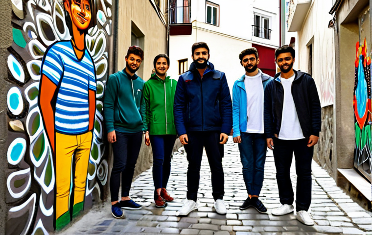 **

"A group of young, diverse artists creating a vibrant mural in a Tbilisi alleyway, fully clothed, appropriate attire, safe for work. The mural blends traditional Georgian motifs with modern street art styles. The alley is filled with natural light and has visible cobblestones. Perfect anatomy, correct proportions, well-formed hands, natural body proportions, high-quality rendering, professional photography, safe for work, appropriate content, fully clothed, modest, family-friendly."

**
