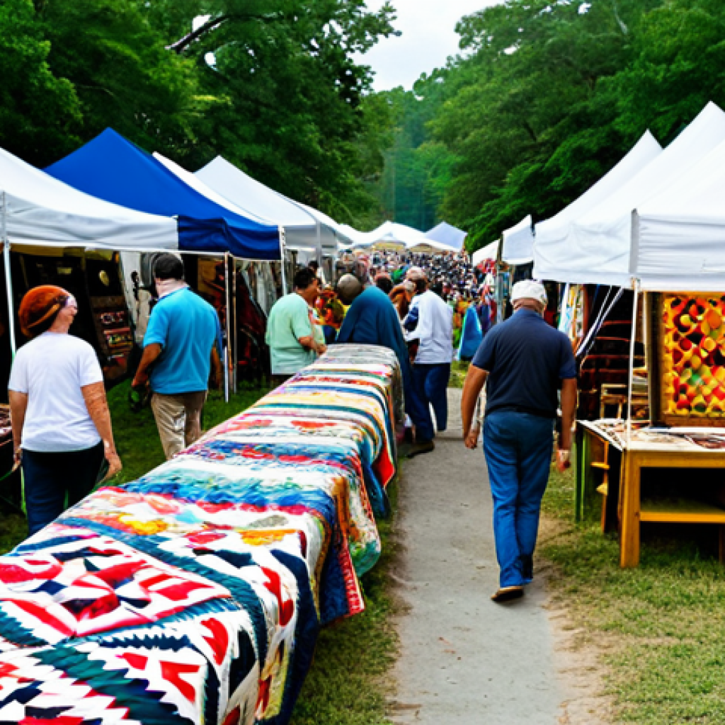 조지아 민속 음악 축제 - "A vibrant marketplace scene at the Georgia Folk Music Festival, featuring artisans displaying handc...