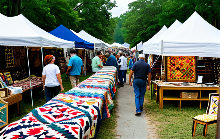 조지아 민속 음악 축제 - "A vibrant marketplace scene at the Georgia Folk Music Festival, featuring artisans displaying handc...
