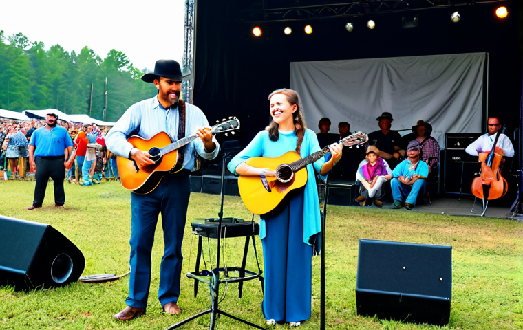 조지아 민속 음악 축제 - "A vibrant marketplace scene at the Georgia Folk Music Festival, featuring artisans displaying handc...