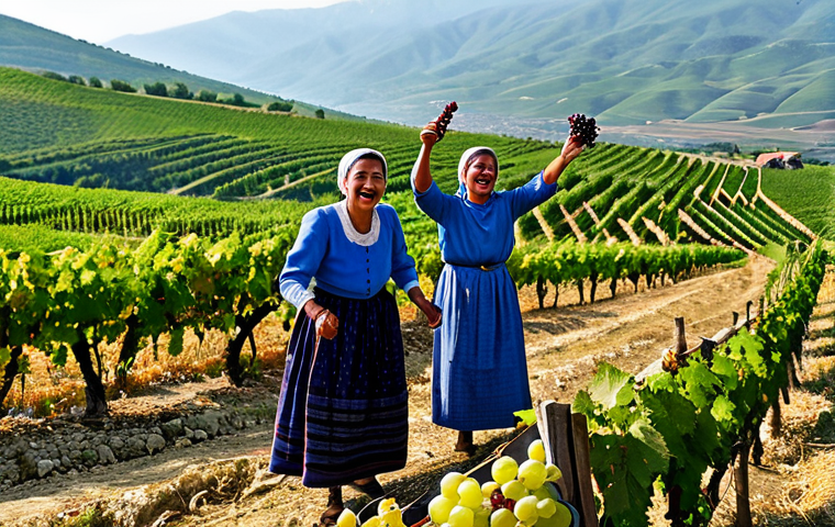 조지아의 독특한 축제와 전통 - Rtveli Grape Harvest**

"A joyful scene of a family harvesting grapes during Rtveli in Kakheti, Geor...