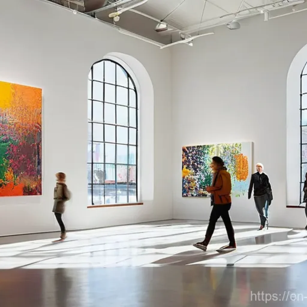 조지아 현대 미술관 - **Prompt:** "A bustling, sunlit interior of a contemporary art museum, evoking the vibrant energy of...