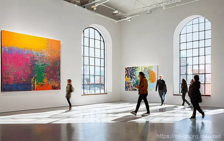 조지아 현대 미술관 - **Prompt:** "A bustling, sunlit interior of a contemporary art museum, evoking the vibrant energy of...