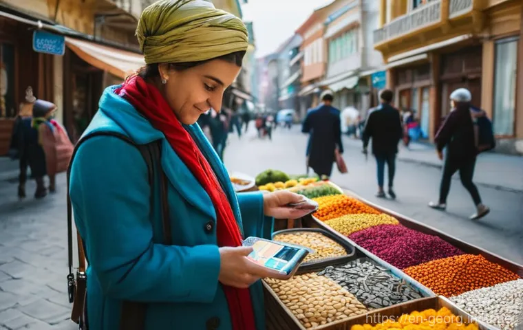 조지아 환율 변동 추이 - **Prompt:** A dynamic, wide-angle shot of a bustling street in Tbilisi, Georgia, with traditional wo...