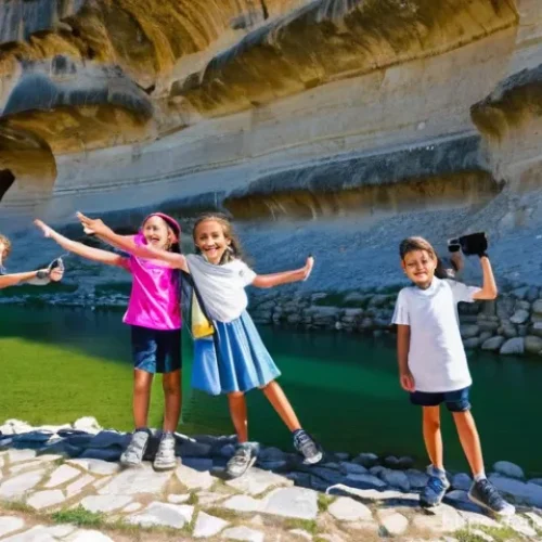 조지아 국제학교와 교육 환경 - **Prompt:** A vibrant and diverse group of children, aged 8-14, dressed in comfortable, modest casua...