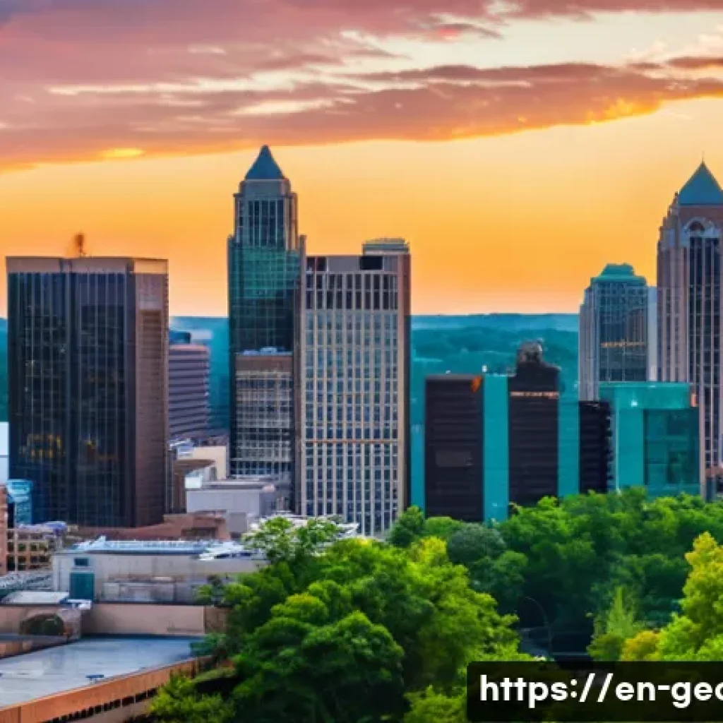조지아에서 촬영된 유명 영화 - A vibrant urban film set in downtown Atlanta during golden hour, showcasing a diverse film crew bust...