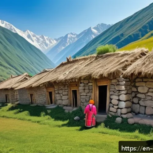 조지아 민족성 이해하기 - A vibrant traditional Georgian village scene in the Caucasus Mountains featuring Svan people dressed...